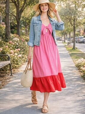 Tabitha Brown for Target Pink Red Linen Blend Maxi Dress XXS Easy Summer Look